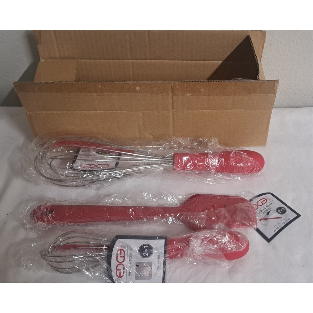EDGE Design 2-in-1 Whisk & Scraper Kitchen Tool Set Silicone BPA-Free Red New